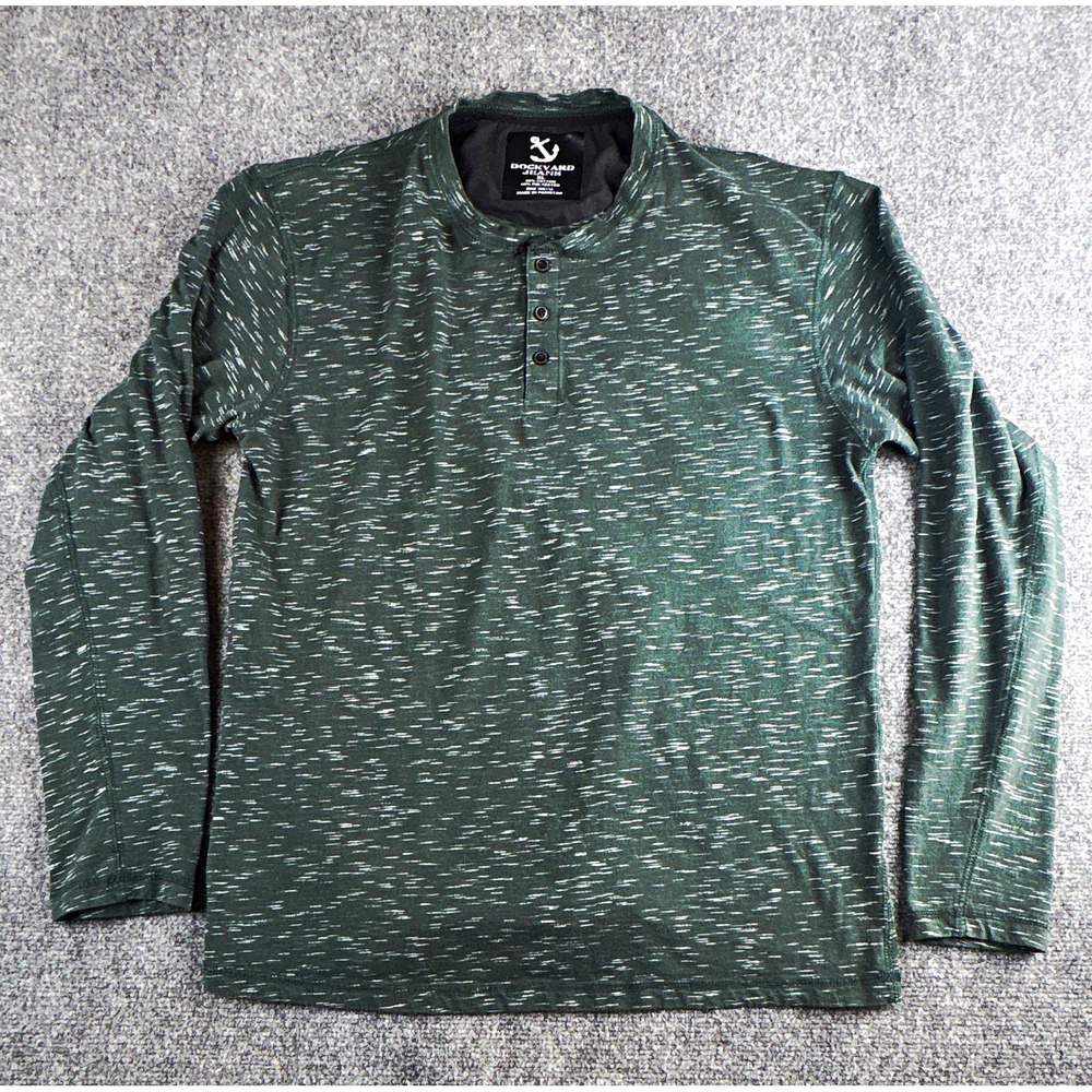 Dockyard Jeans Men's XL Green Heathered Henley Button Knit Sweater Long Sleeve